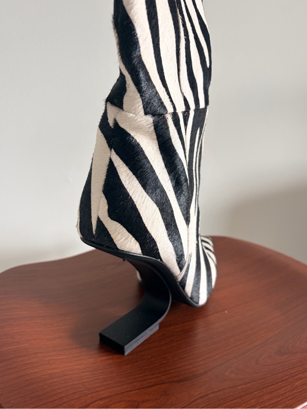 Jeffrey Campbell Black & White Zebra Knee-High Pointed Boots - Picture 2 of 10
